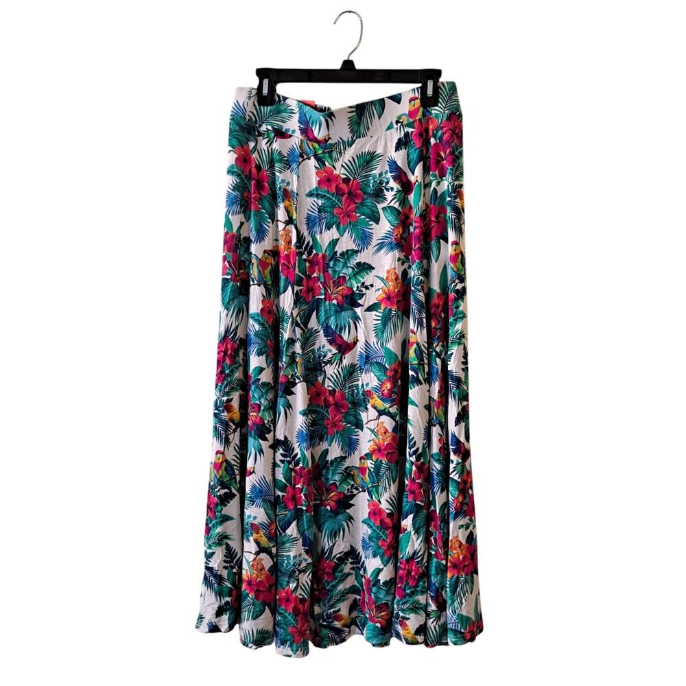 Tommy Bahama Maxi A-Line Skirt Floral Palm Parrot Tropical Hawaiian Women Size M - Picture 1 of 9